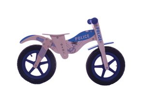 GÅCYKEL POLISBIL BLÅ TRÄ